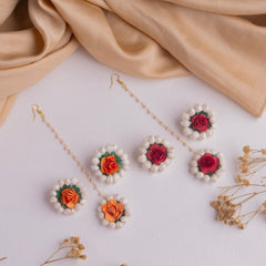 Mogra & Rose Floral Earrings & Tikka Set - FFC014