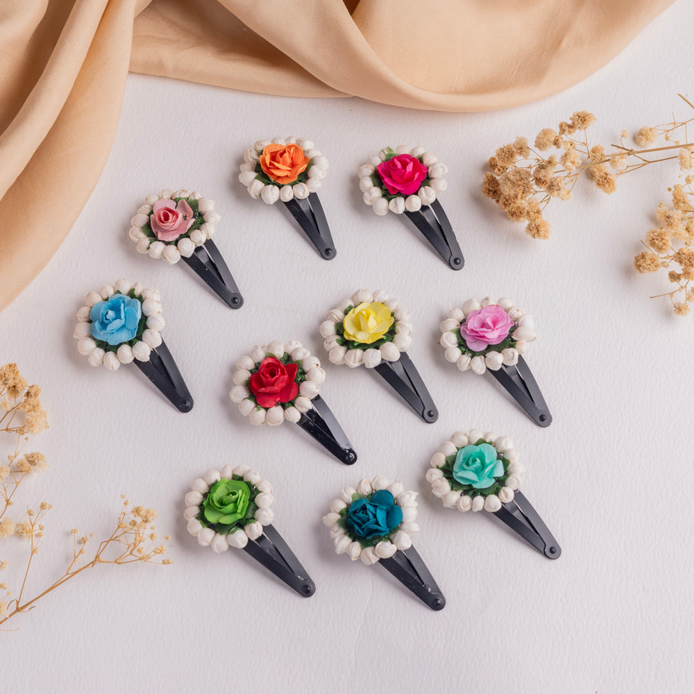 Mogra &amp; Rose Floral Hair Pins (Set of 2) - FFC009