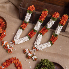 Handcrafted Flower Varmala with Mogra Buds & Baby's Breath - Orange