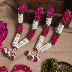 Handcrafted Flower Varmala with Mogra Buds & Baby's Breath - Rani Pink
