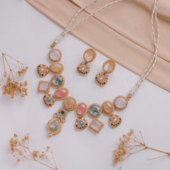 Antique Jewellery Necklace and Earrings JJCN249 Beige