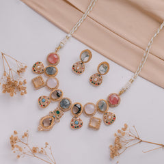 Antique Jewellery Necklace and Earrings JJCN249 Green