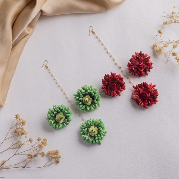 Floral Earrings & Tikka Set - FFC007 - Image 3