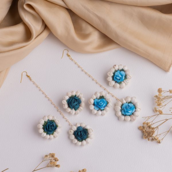 Mogra & Rose Floral Earrings & Tikka Set - FFC014 - Image 3