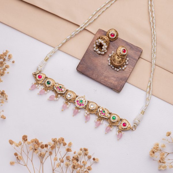Antique Jewellery Necklace and Earrings - JJCN238 - Image 2